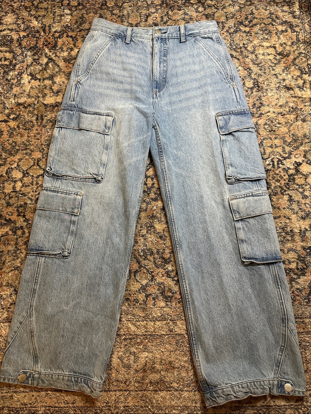 Denim Forum Light Blue Wide-Leg Cargo Jeans